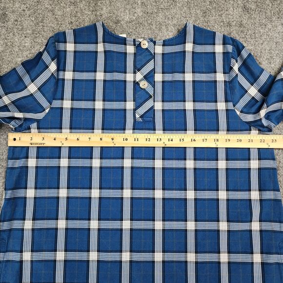 J Jill Top Women Large Blue Plaid 3/4 Sleeve Tunic Slit Back Button Shirt Blouse - Picture 4 of 14